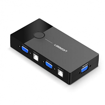 UGREEN Switch KVM USB VGA, 2 Entradas y 1 Salida VGA Switch 1080P, Conmutador Switch para Dos Pcs Compartir Teclado y Ratón, Memoria USB, Monitor, Impresora, Escáner, Webcam, 2*1.5m Cable USB Incluido
